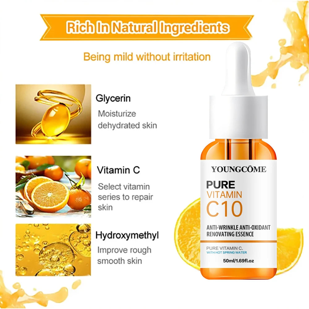 Vitamin C Facial Essence Hyaluronic Acid Dark Skin Brighten Serum Fade Fine Lines Moisturizing Repair Dull Serum Face Skin Care Oasis Select