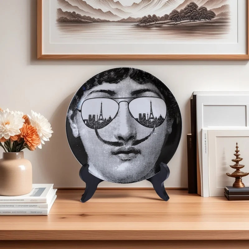 Retro Ceramic Plate 8 Inch Elegant Lady Art Pattern Decor Tray Ornament for Home Living Room Bedroom Office Desktop Decoration Oasis Select
