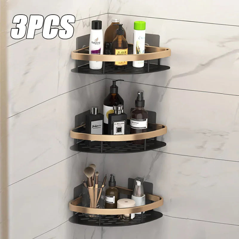 1-3PCS Bathroom Corner Shelf Nail-Free Shower Organizer Wall Mounted Space Aluminum Shelf Bathroom Accessories Oasis Select Corner Shelf 3PCS