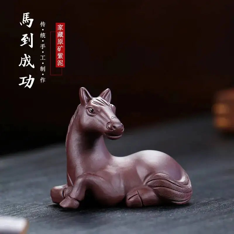 Purple Clay Sculpture Tea Tray Ornament Tea Pet Horse Lying Horse Tea Play Oasis Select