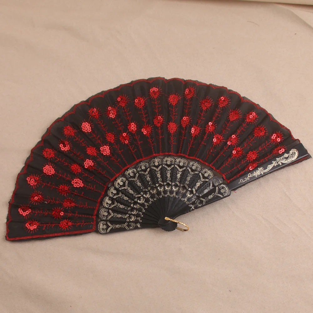Silk Fan Folding Fan Wedding Art Gifts Peacock Sequin Dancing Fan Hand Held Fan Home decoration Oasis Select
