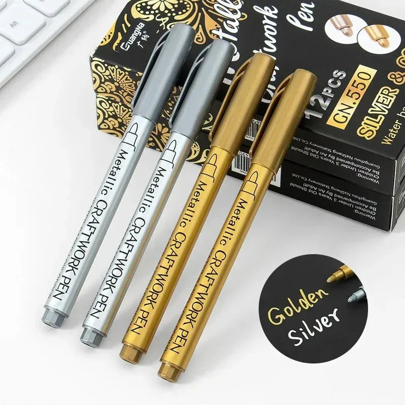1/2/3/4Pcs Metallic Marker Pen Set Gold Silver Brush Pen Medium Point Markers For Metal Rock Painting Black Paper Card Making Oasis Select