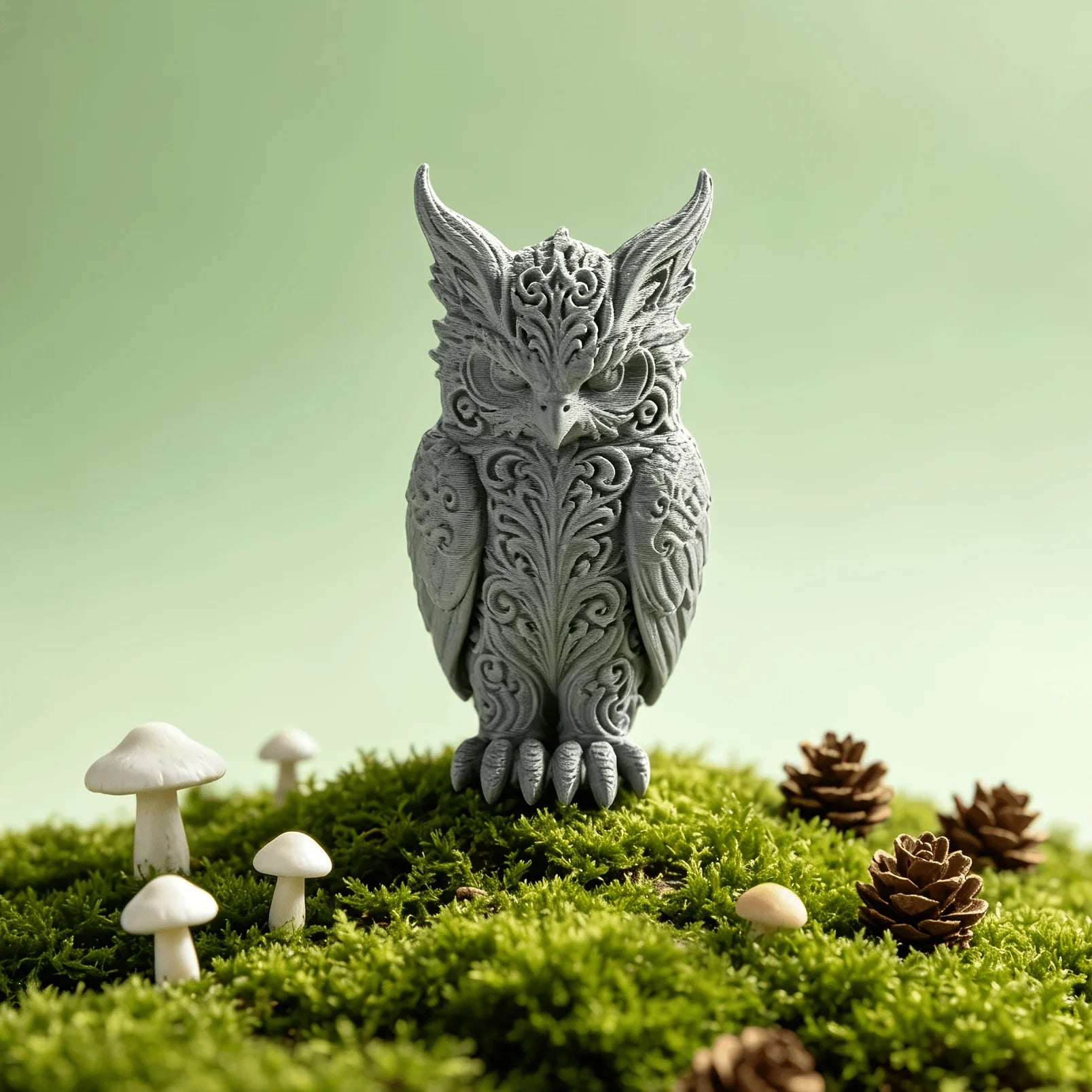 Mysterious Patterns Owl Figurines 3D Printed Forest Fantasy Miniature Statues Magic Bird Ornaments for Home Office Desktop Decor Oasis Select