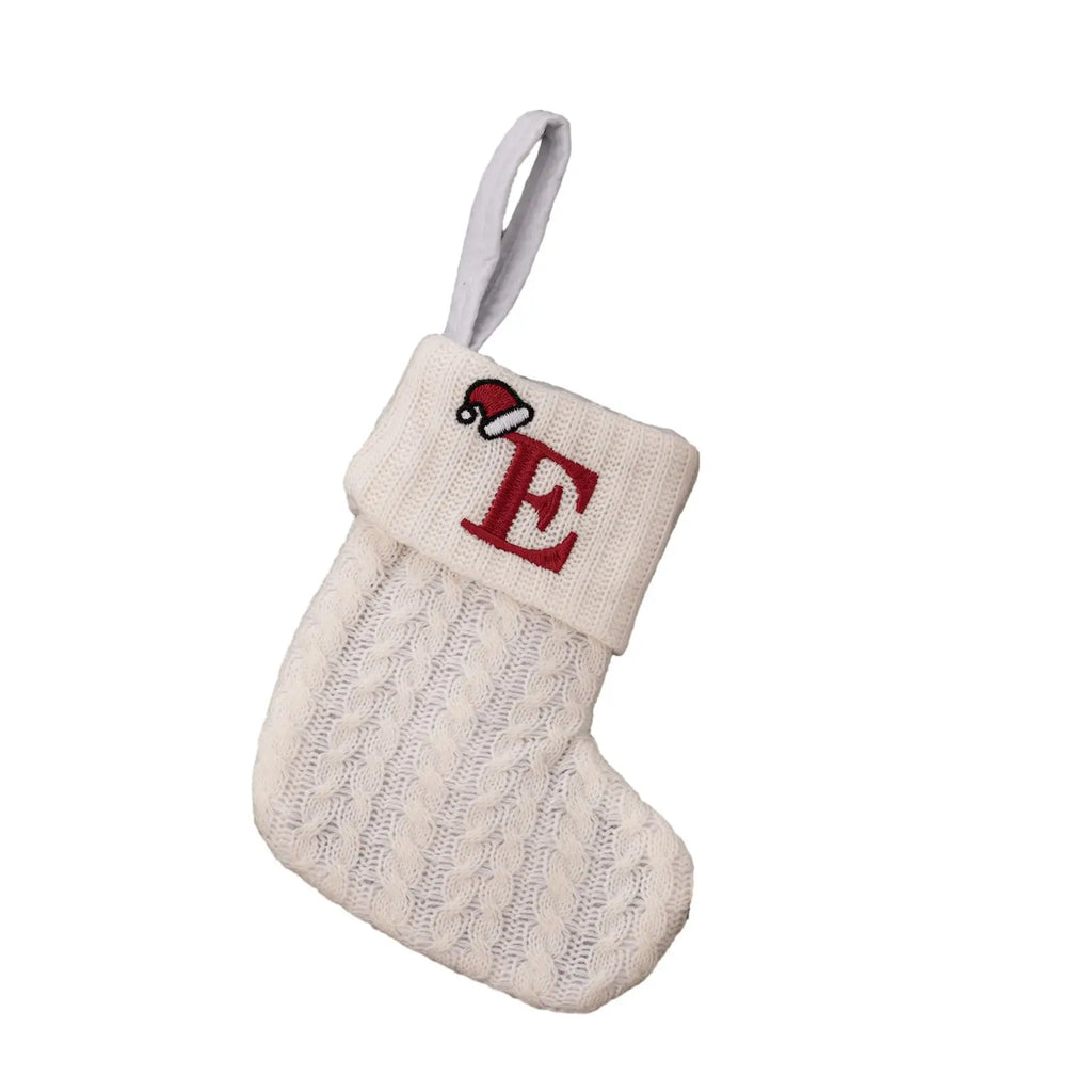 With Hanging Rope Christmas Stocking Children Candy Bag Beautiful Knitted Pendant White Snowflake Alphabet Christmas Tree Oasis Select E China Mainland