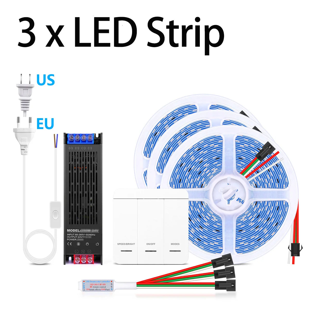 24V Home Running Water LED Strip WS2811 120Leds/m Pixel Addressable Chasing Ribbon for Kitchen Bedroom Staircase Wall Decor Oasis Select 3x 2811 LED Strip Neutral White EU Plug|10m