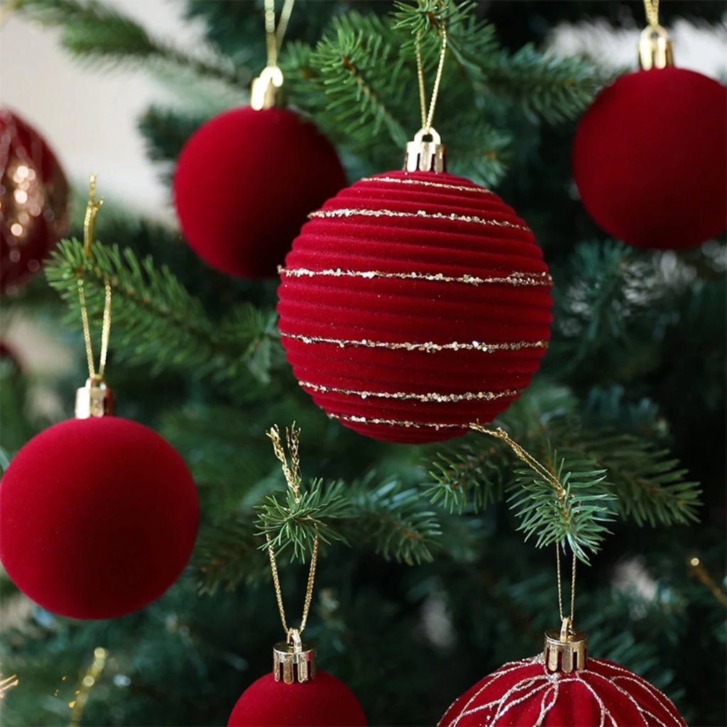 36-Piece Burgundy Velvet Christmas Ball Ornaments Set
