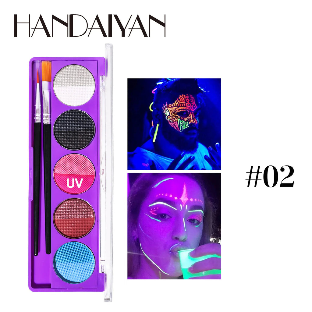 UV Glow Face & Body Paint Palette – High Pigment Water-Based