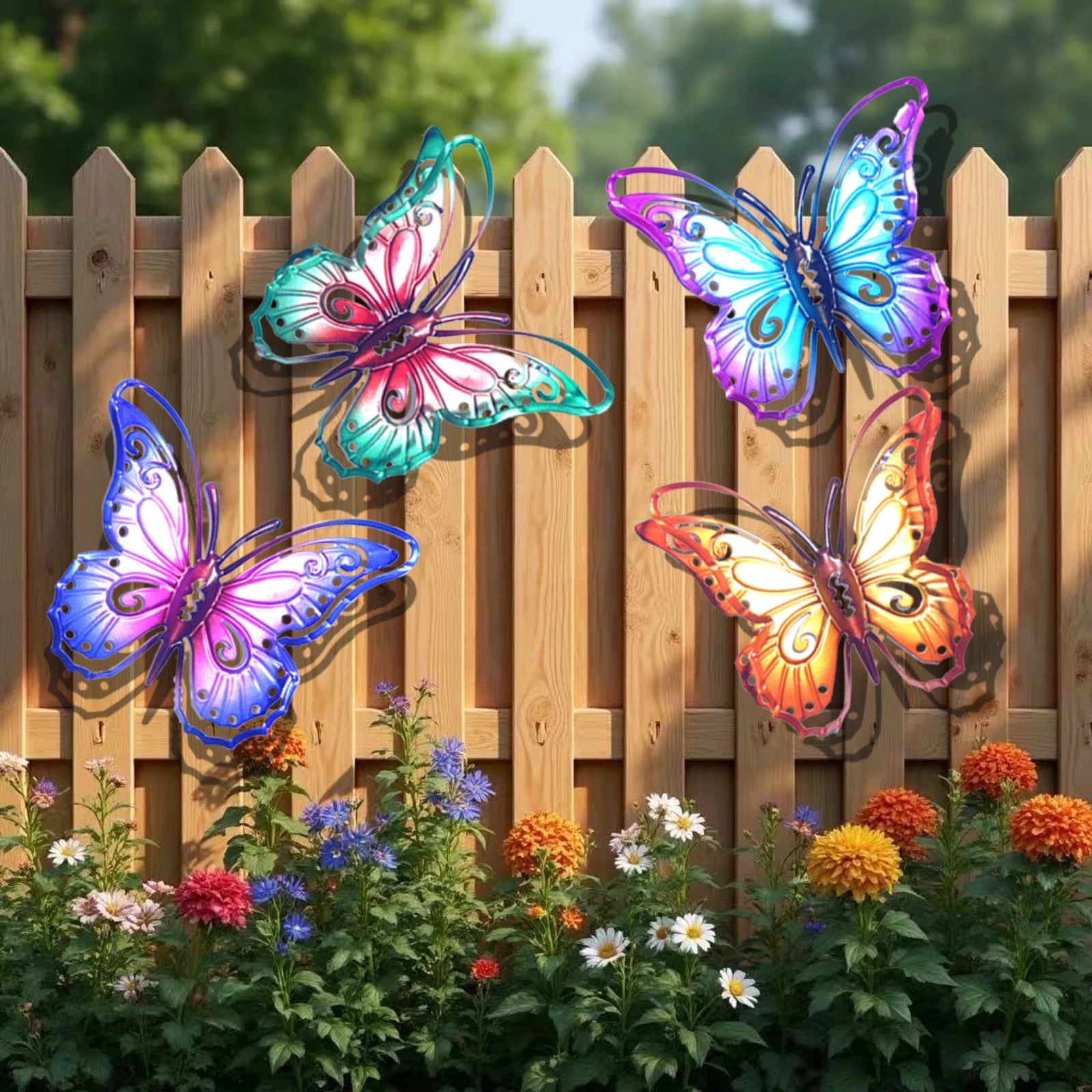 4-Piece Iron Butterfly Wall Decor – Painted Metal Garden Art Metal Wall Art Oasis Select D One Size