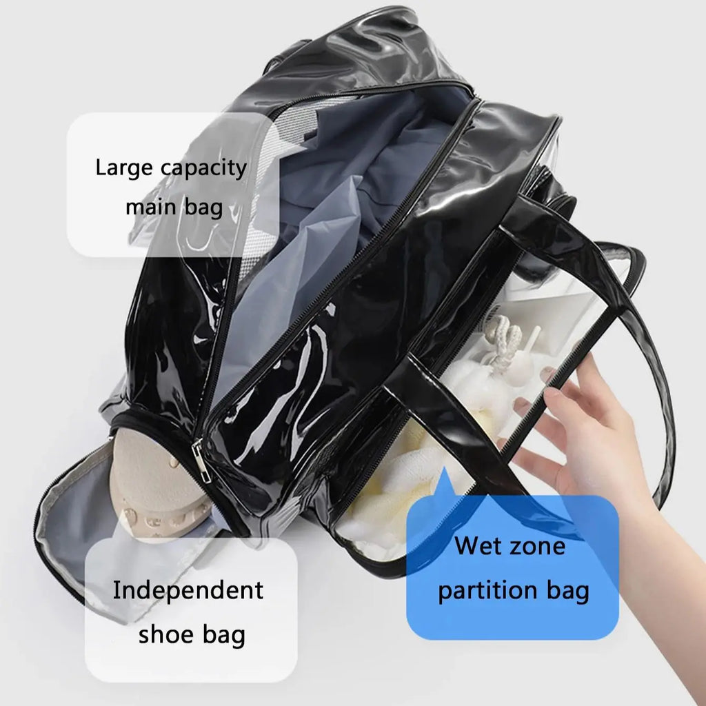 Double Layer Dry Wet Separation Makeup Bag With Large Capacity Waterproof Handheld Transparent Wash And Makeup Bag Oasis Select