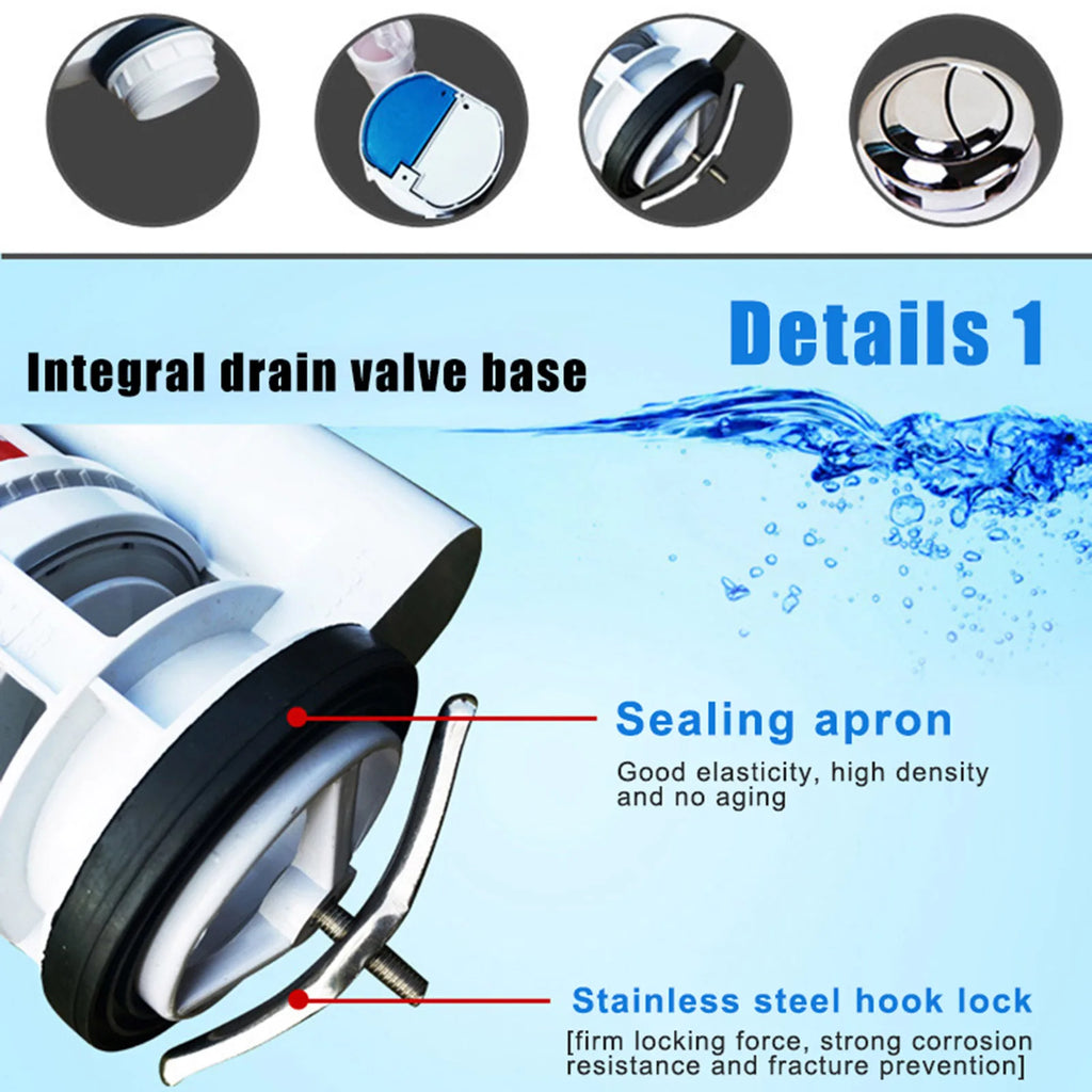 Toilet Dual Flush Valve Easy to Use Water Tank Split Push Button Accessories Suitable for Connected Side Toilet Water Tank Oasis Select