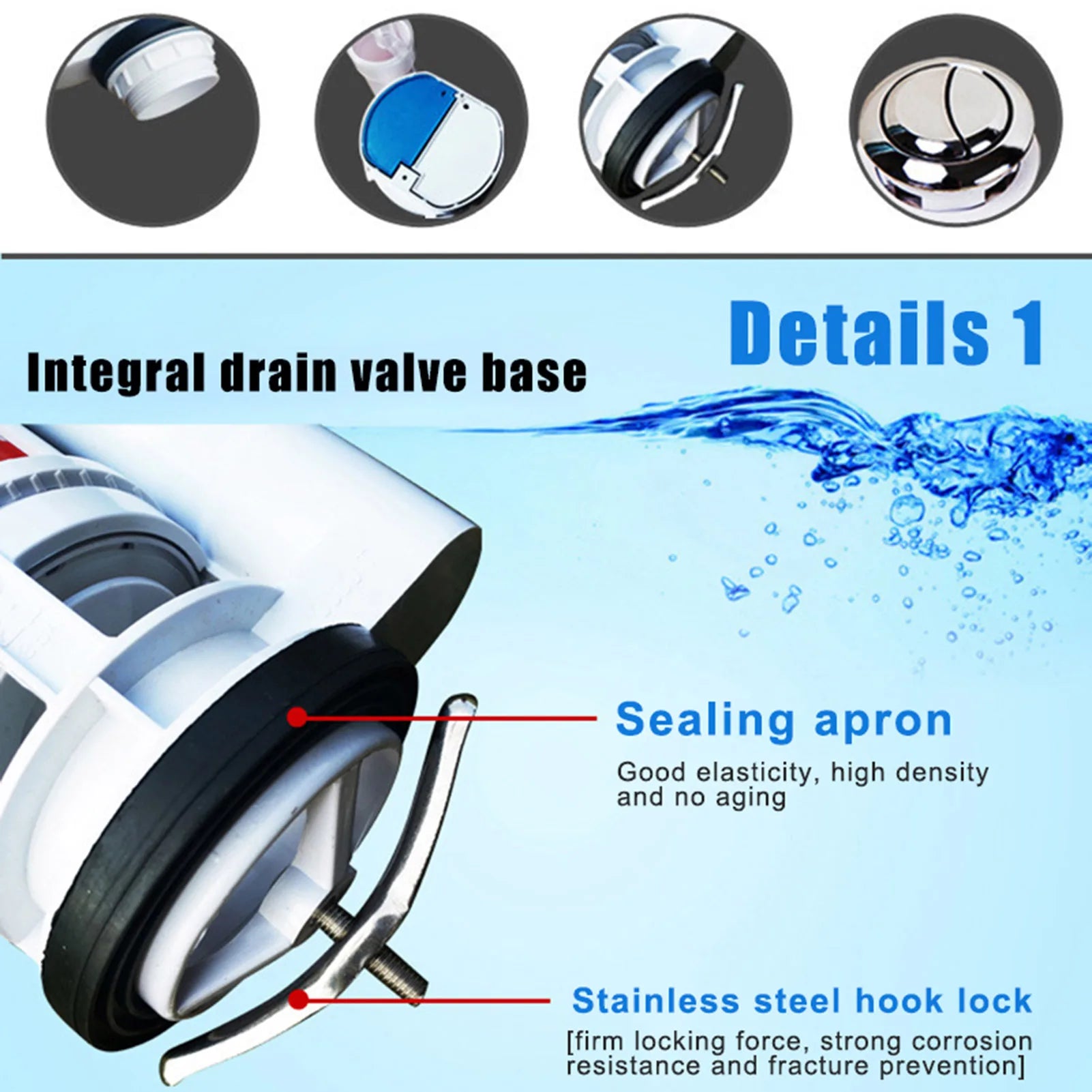 Toilet Dual Flush Valve Easy to Use Water Tank Split Push Button Accessories Suitable for Connected Side Toilet Water Tank Oasis Select