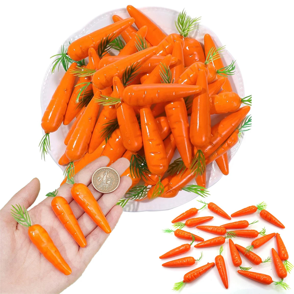 15/30/60PCS Mini Baby Carrots Artificial vegetables Realistic Plastic Fairy Garden Basket Photo Props Vase Filler DIY Decor Oasis Select