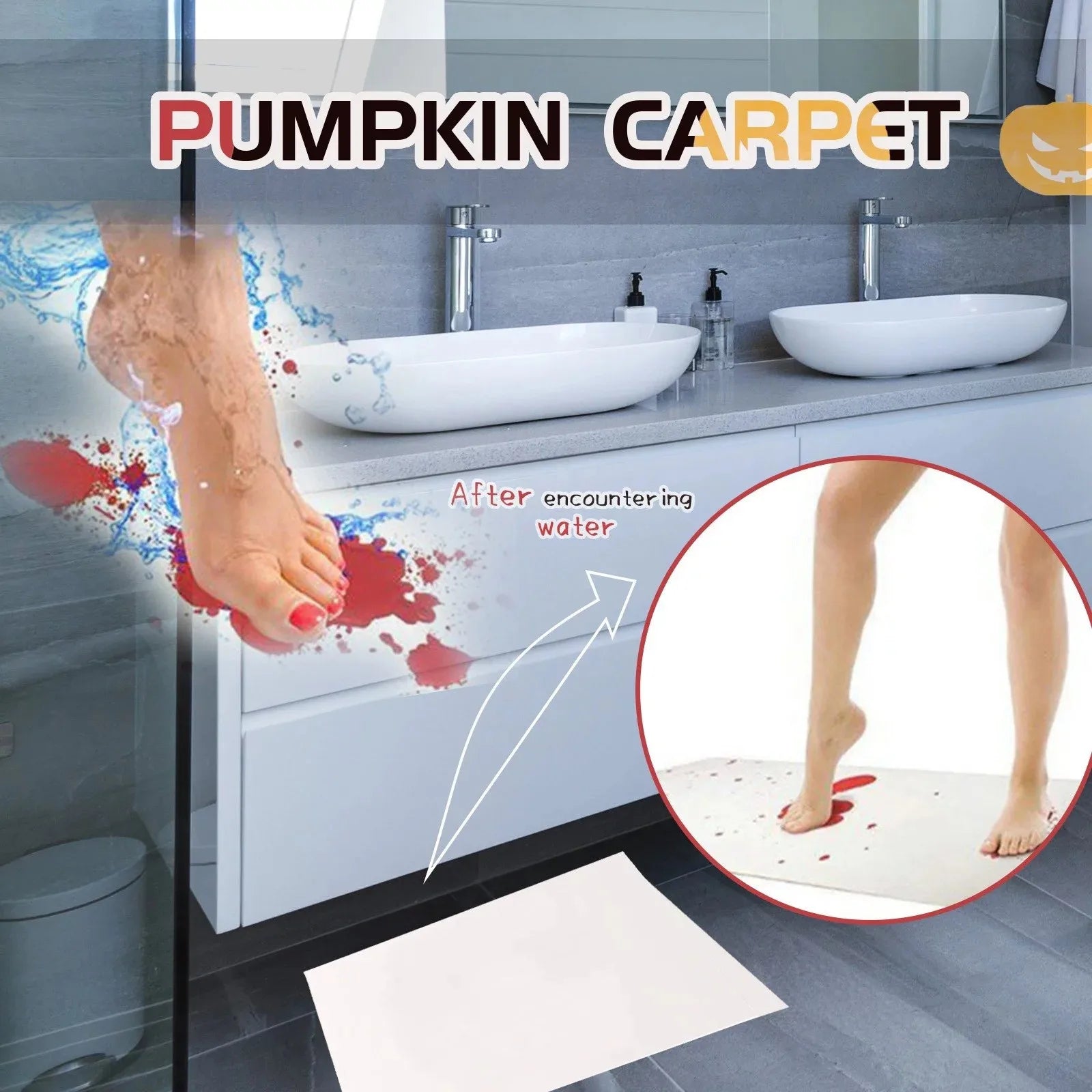 Halloween Gifts Blood Bath Mat Color Changing Sheet Turns Red Wet Horror Bloody Footprints Shower Carpet Bathroom Non-slip Rug Oasis Select