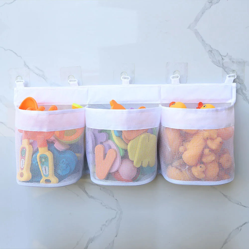 Bath Toy Organizer For Tub Large Capacity Mesh Design Toys Organizer With 3 Compartments Multifunctional Storage Bag Dishwasher Oasis Select