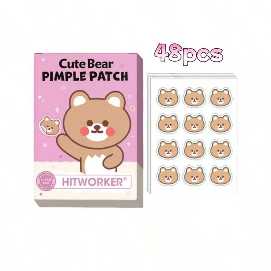 48 pieces/set of mini cute teddy bear acne patches, skin spot covering patches, essential holiday gifts, Valentine's Day gifts Oasis Select 48pcs