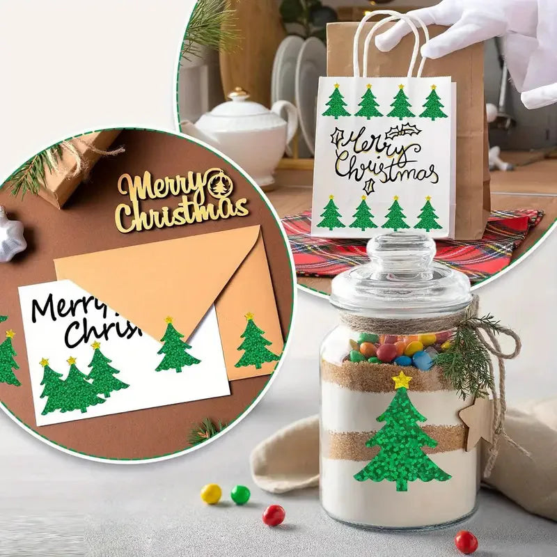 500pcs/roll Flash Green Christmas Tree Stickers Laser Xmas Gift Seal Sticker Stationery Stickers Envelope Journal Decor Oasis Select