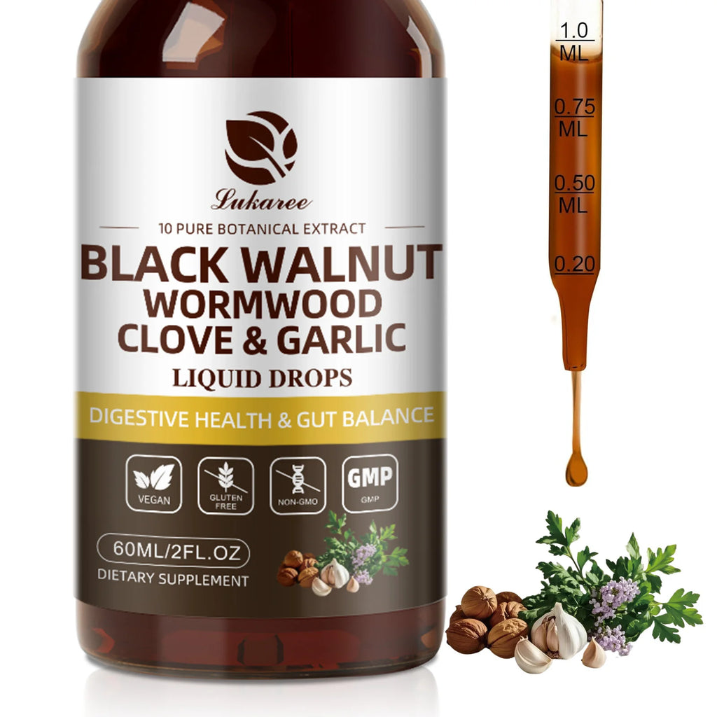 Lukaree 60ML Black Walnut Drop with Wormwood Clove & Garlic Support Digestion and Immune Health, Detoxify the Body Antioxidant Oasis Select 60ml 5bottles United States