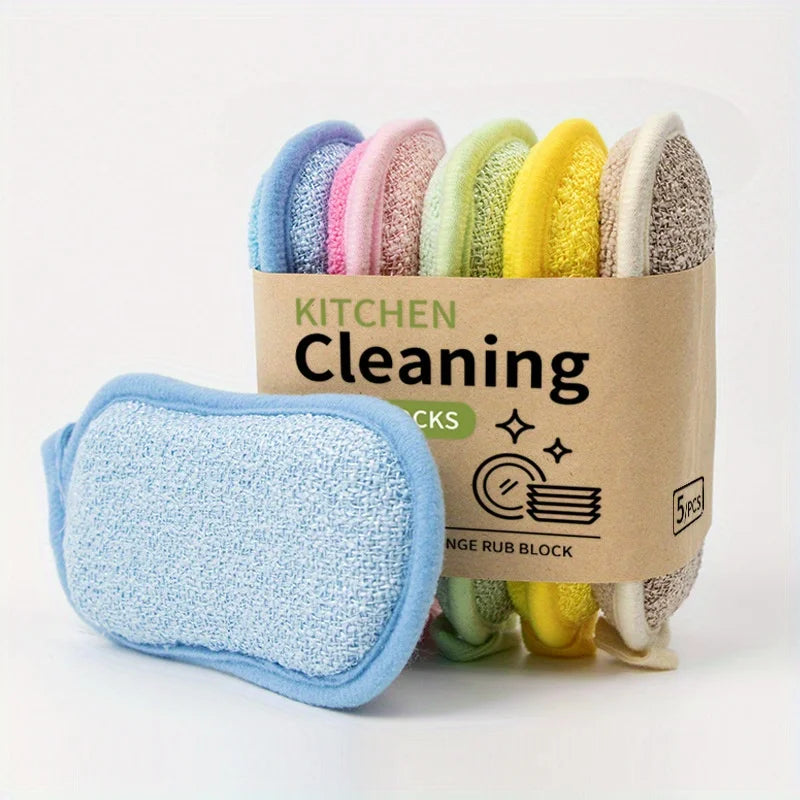5pcs Multi-Functional Sponge Wipes - Washable & Reusable Kitchen & Bathroom Cleaning Brushg Tools, Dishwashing Accessories Oasis Select