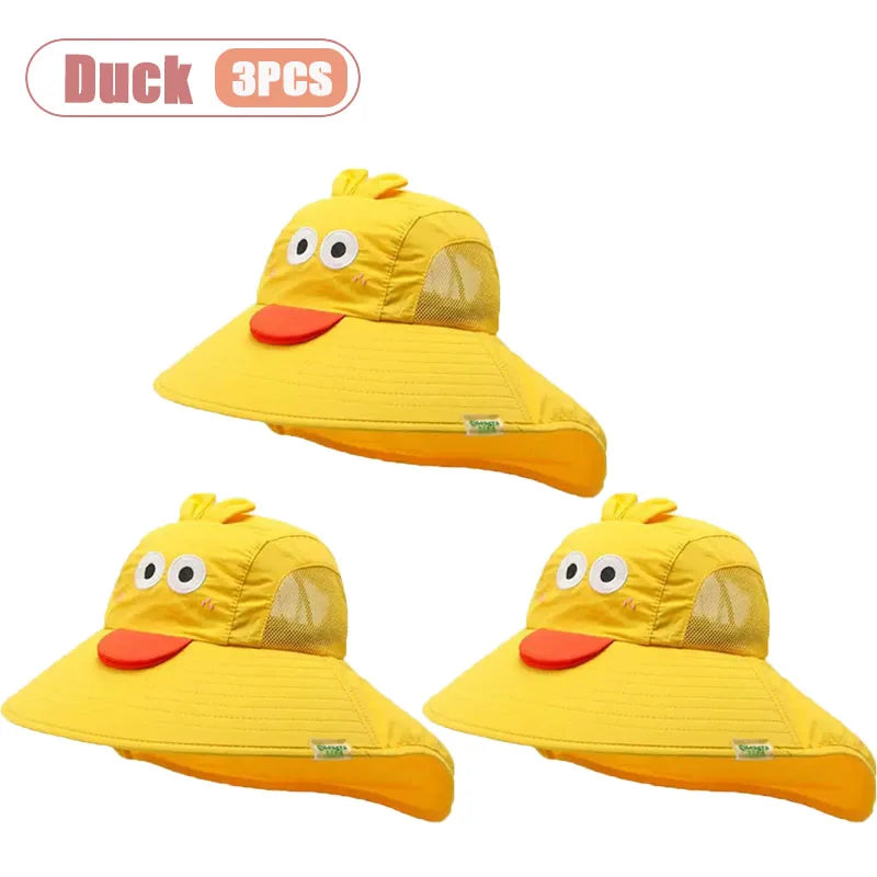Spring Summer Kids UV Protection Sun Hat Baby Toddler Bucket Hat Wide Brim Breathable Outdoor Cap for Boys Girls Oasis Select Duck-3PCS