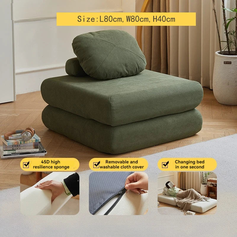 Fabric single sofa, sweet potato sofa bed, small-sized living room folding dual-use tatami, tofu block lazy sofa Oasis Select Green