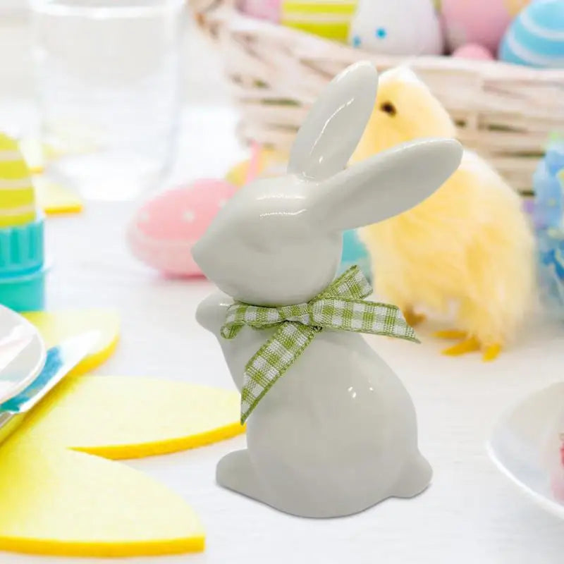 Easter Bunny Ceramics Figurines Porcelain Holiday Rabbit Decoration Sculpture Easter Bunny Sculpture Desk Ornament for Dining Oasis Select