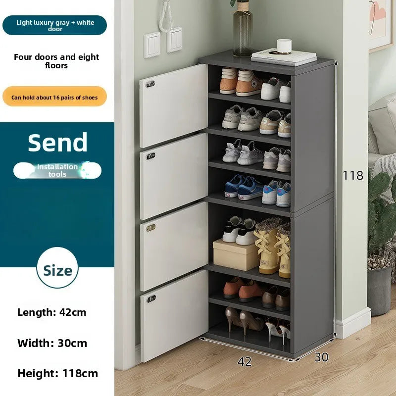 Shoe rack narrow vertical dustproof large capacity storage locker small apartment multi-layer shoe cabinet Oasis Select Dark Grey-118CM