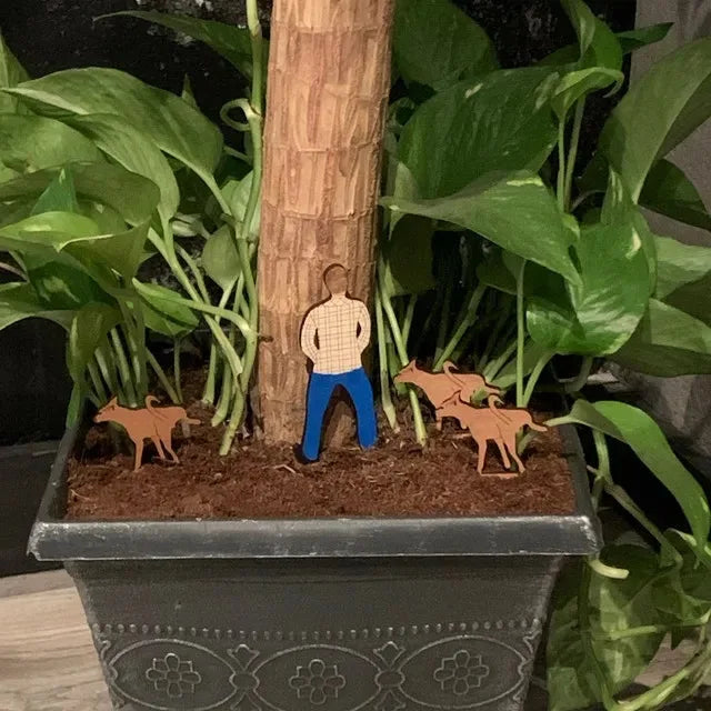 Fun Potted Wood Mini Card Father Son Dog Garden Home Flower Pot Decoration Garden Decoration Oasis Select