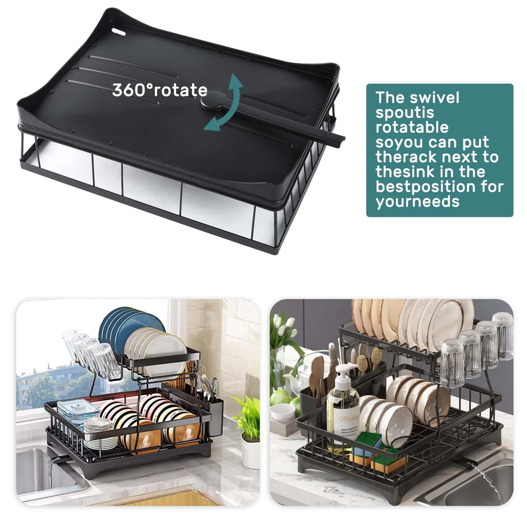 Large 2-tier dish drying rack for kitchen countertops, removable large-capacity dish draining rack Oasis Select