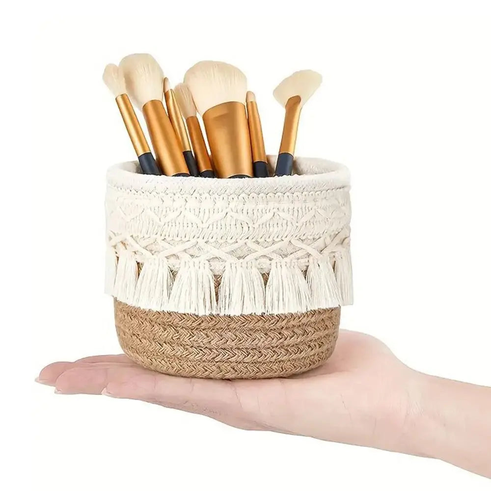 Cotton Rope Tassel Desktop Storage Basket | Boho Organizer