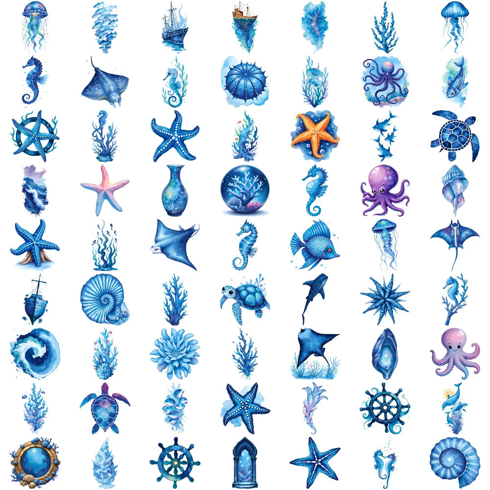 63-Piece Watercolor Sea Creature Temporary Tattoo Stickers