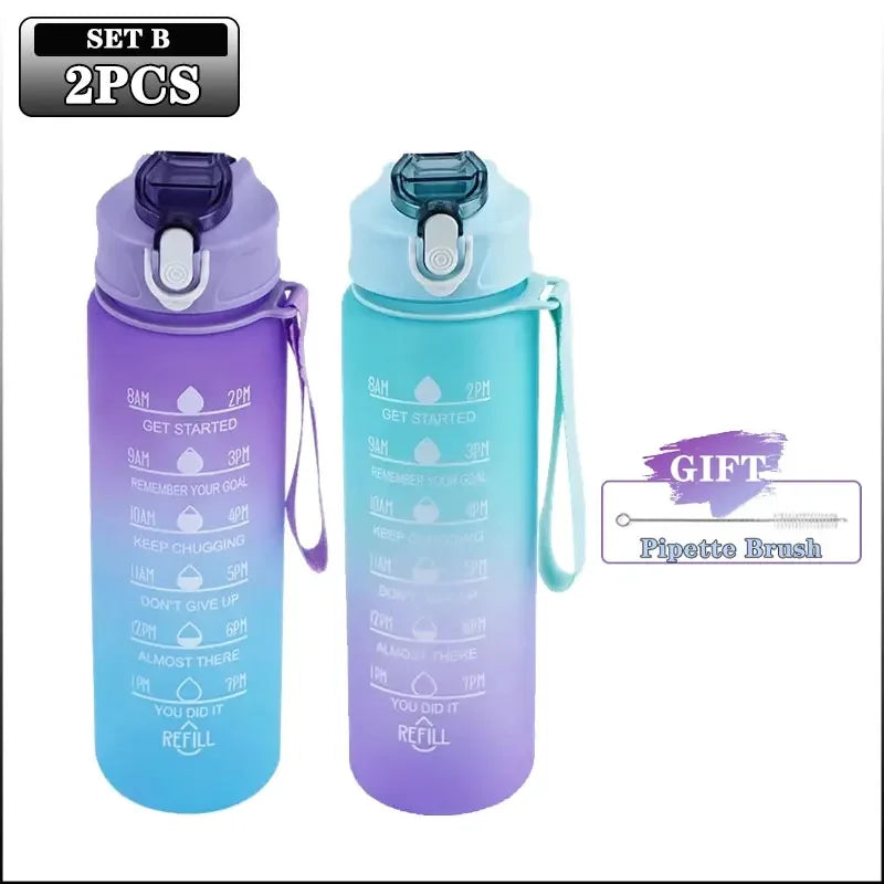 900ml Sports Bottle with Time Scale Outdoor Gradient Color Sports Bottle Portable Fitness Motivational Straw Mug BPA Free Oasis Select 2Pcs Set B