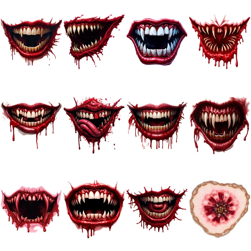 12-Pack Halloween Vampire Mouth Temporary Tattoos | 3D Waterproof
