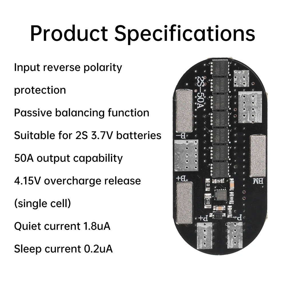 BMS 2S 50A High-current 3.7V Li-ion Lithium Battery Charger Protection Board With Balance For 21700 Battery Power Tools Oasis Select
