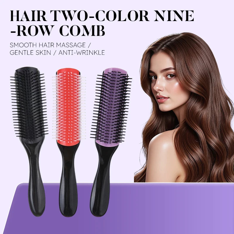 9-Row Denman Detangler Hairbrush Scalp Massager for Women Men Straight Wet Comb Curly Hair Brush Salon Quality Oasis Select