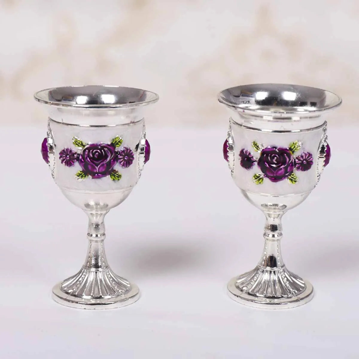 Rose Pattern Alloy Wine Goblets | Cocktail & Champagne Set of 2