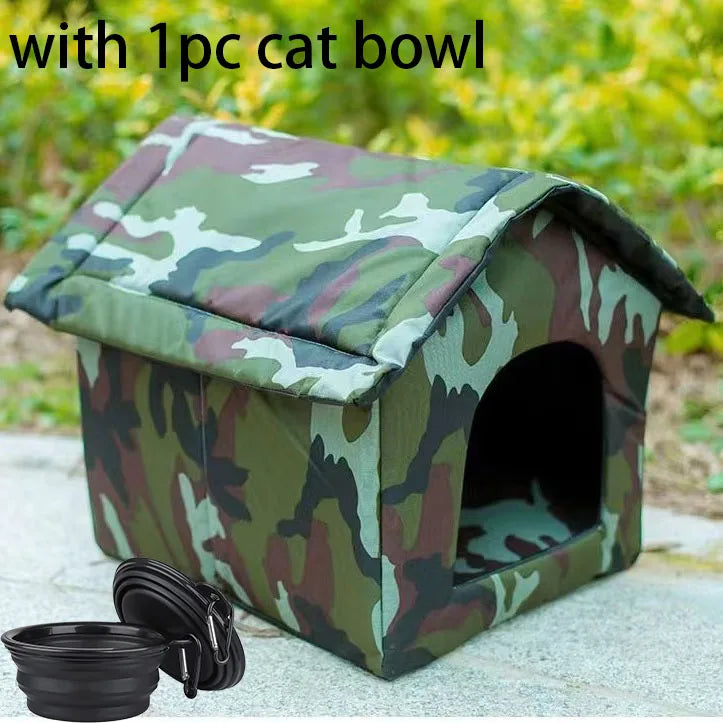 Collapsible Outdoor Cat House Pet Shelter Outdoor Waterproof Cold Windproof Scratch-Resistant Winter Tent Dog Nest Warm House Oasis Select L house with bowl