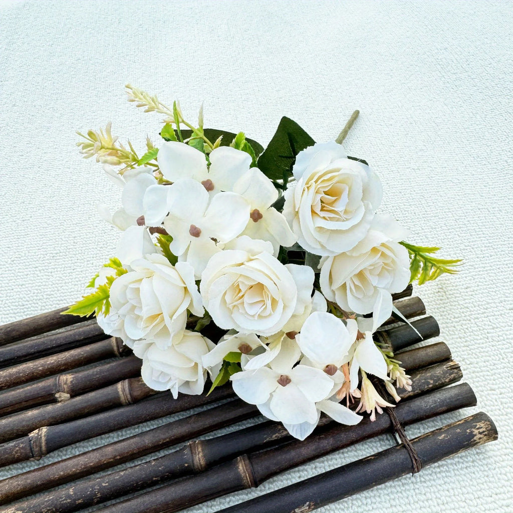 Heads pink Artificial Silk Rose Flowers Fake White Eucalyptus Peony Flower Bouquet, for Home Wedding Party Garden Decoration Oasis Select WHITE