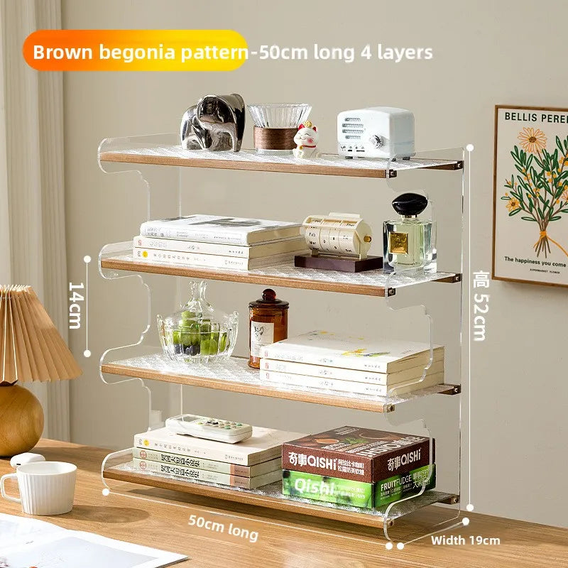 Desktop bookshelf, desktop shelf, desk storage rack, dormitory desk, study table, multi-layer shelf, multi-layer shelf Oasis Select Brown 4-50