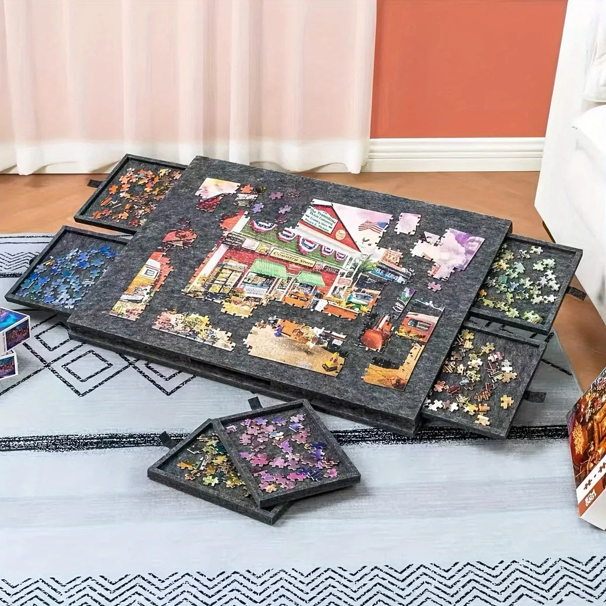 1000pcs Puzzle Board W/6 Sliding Drawers - Portable Non-Slip Organizer, Durable Storage for Home/Travel, Also Decor Panel Oasis Select