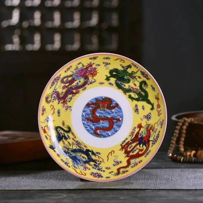 Ceramic Dragon Dish Chinese Bone Porcelain Deep Flat Dish Slag Dish Oasis Select 6in Disc