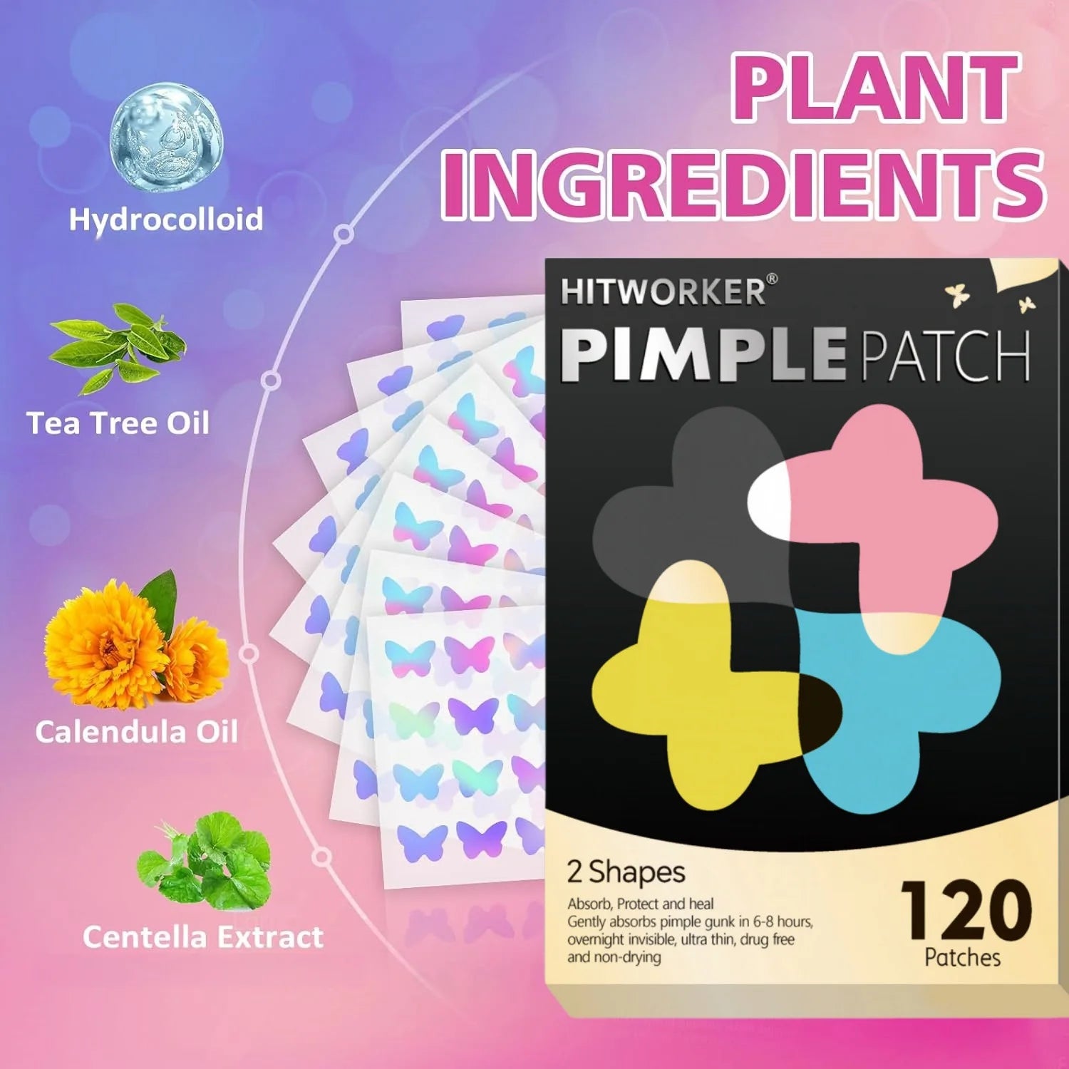 Five kinds of color butterfly/love acne patches, 120 pieces/box, deep cleaning acne patches, for men and women Oasis Select
