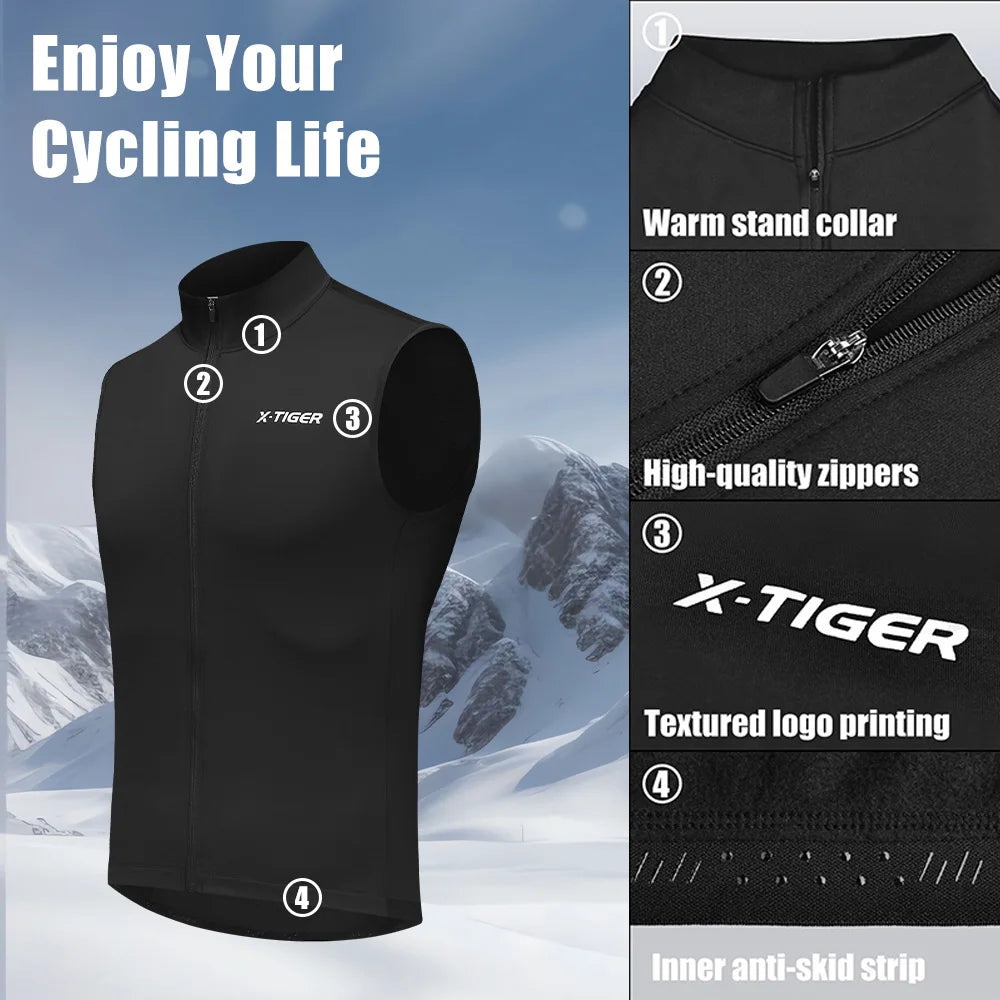 X-TIGER Warm Cycling Vest Windproof Loose Fleece Sleeveless Waistcoat For Mountain Road Bike Wnter Reflective Bicycle vest Oasis Select