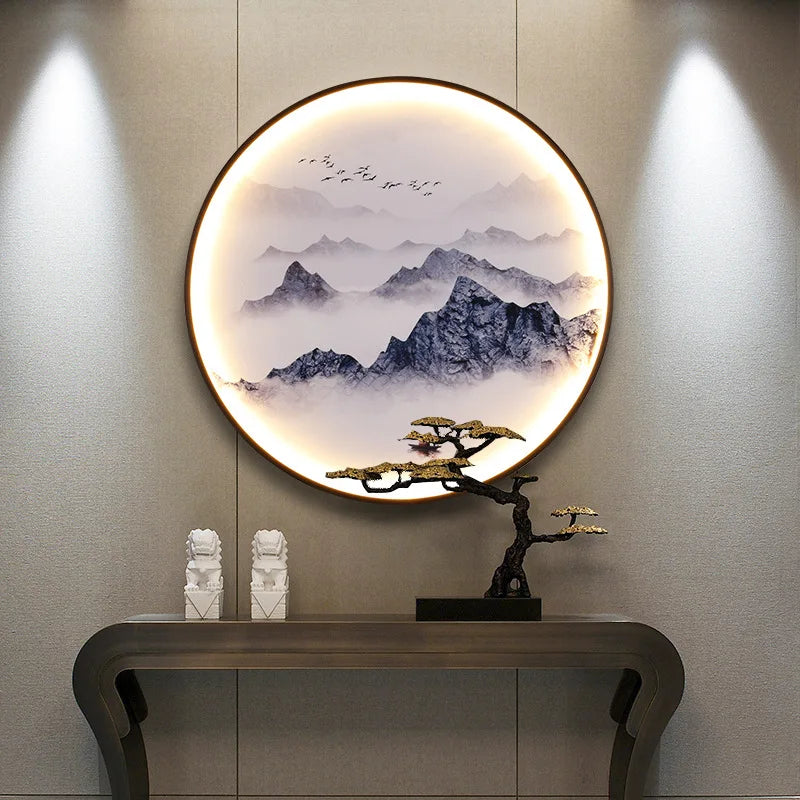 New Chinese style mural lamp Chinese style corridor tea room living room porch background wall decorative mural wall decor Oasis Select