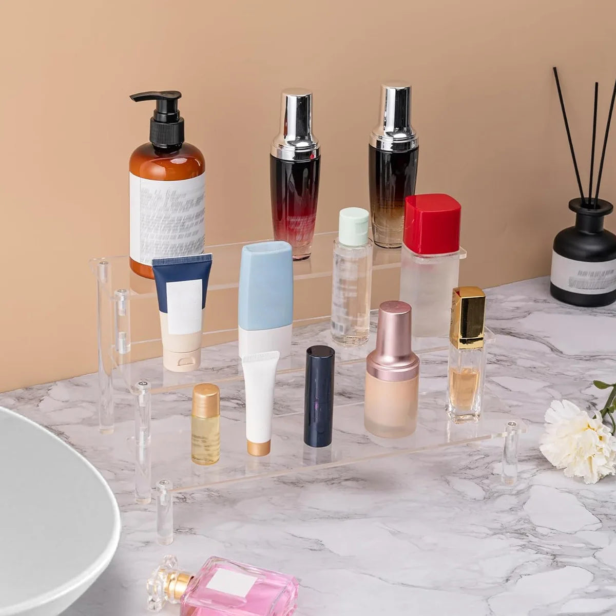 1pc,Multilayer acrylic transparent display rack, desk storage rack, suitable for cosmetics, perfume, dolls, nail polish shelf Oasis Select