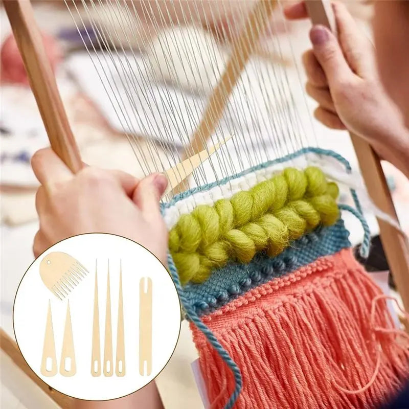 LIKE WISH 7Pack Wood Hand Loom Stick Set Include 1Pcs Wooden Shuttle 1Pcs Wood Weaving Comb Oasis Select