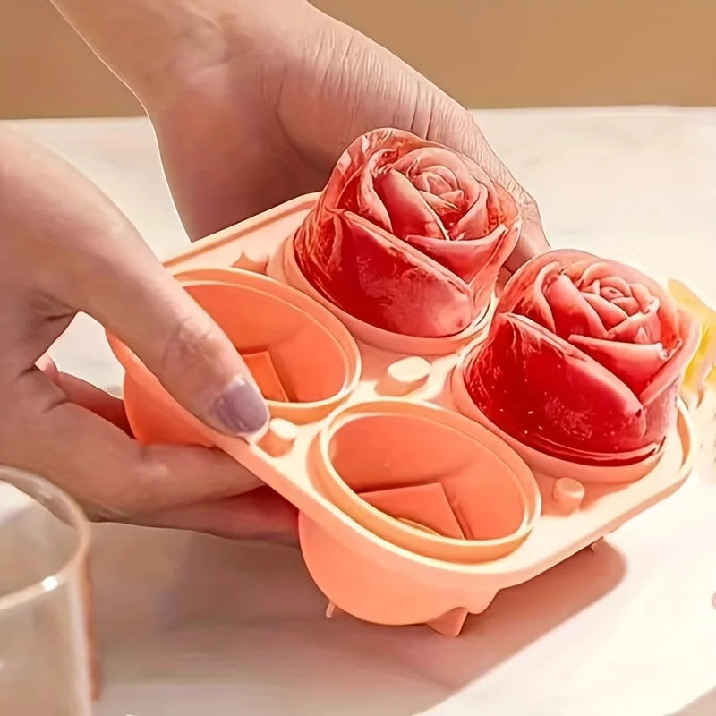 1pc Rose Shape Ice Cube Mold 4 Grids, Multifunctional Tray for Chocolate Jelly Candy Ice, DIY Party Supplies for Kitchen Bakery Oasis Select