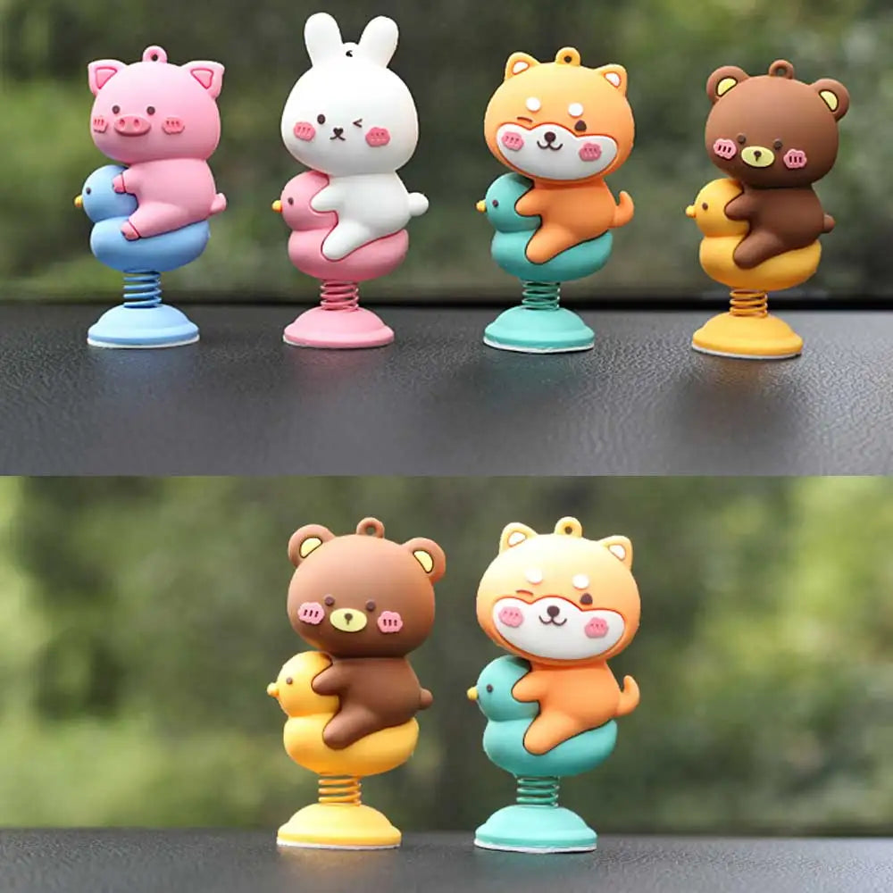 Car Panel Dashboard Decoration Cartoon Animal Shaking Head Spring Toys PVC Car Ornament Doll Auto Interior Accessories Gift Oasis Select