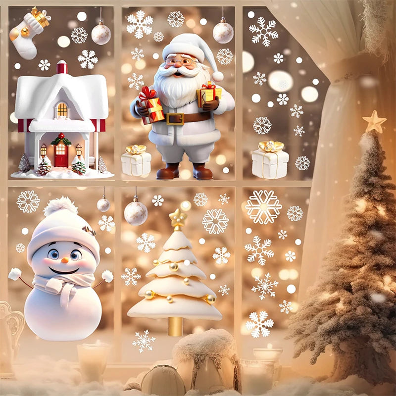 Christmas Snowman Santa Electrostatic Window Decals | 2/4 PCS