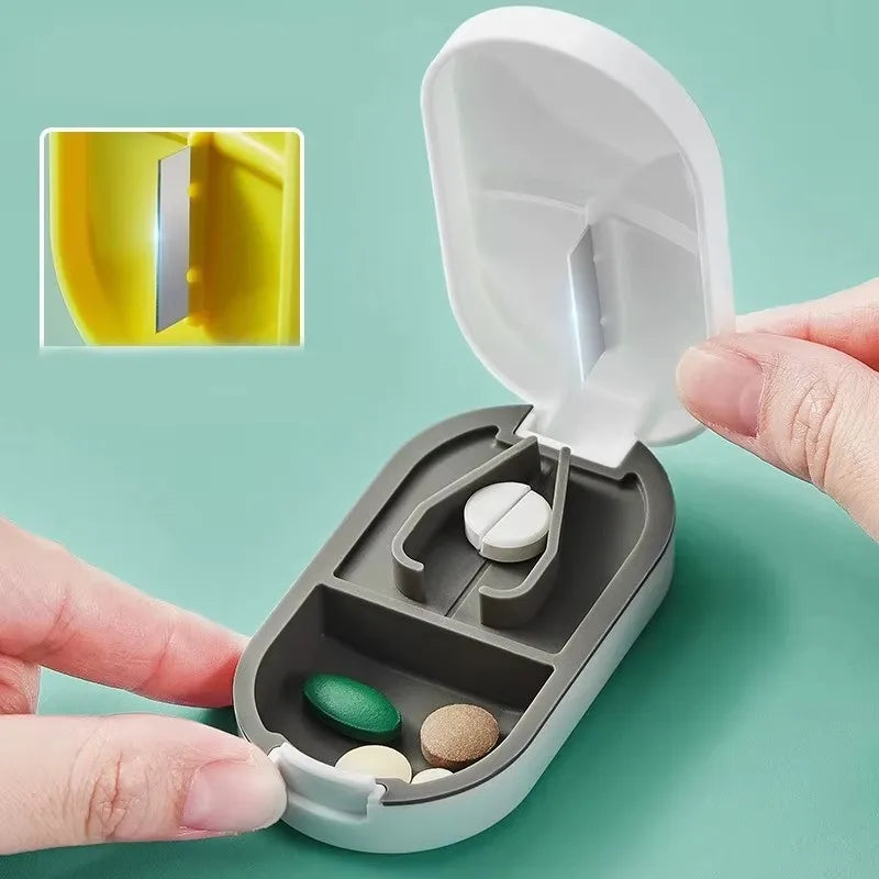 Portable Multiple Pill Cutter with Storage Box Pill Crusher Adjustable Pill Splitter Stainless Steel Cutting Blade Oasis Select