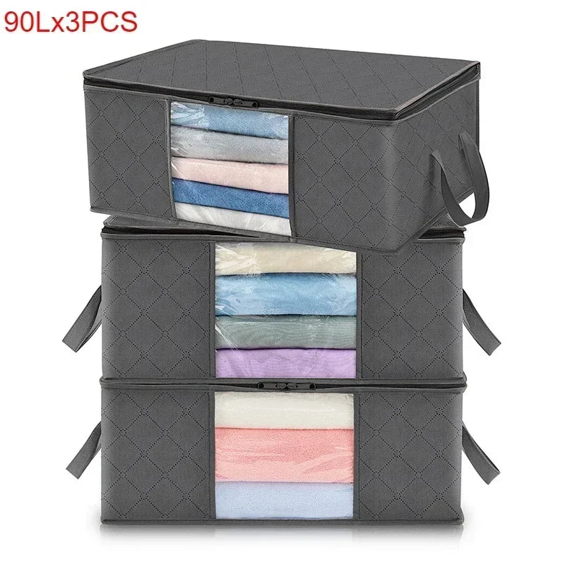 1/3pcs Large Capacity Clothes Storage Bag Organizer With Reinforced Handle For Blanket Comforters Bed Sheets Pillows Toy Oasis Select 90L 3PCS